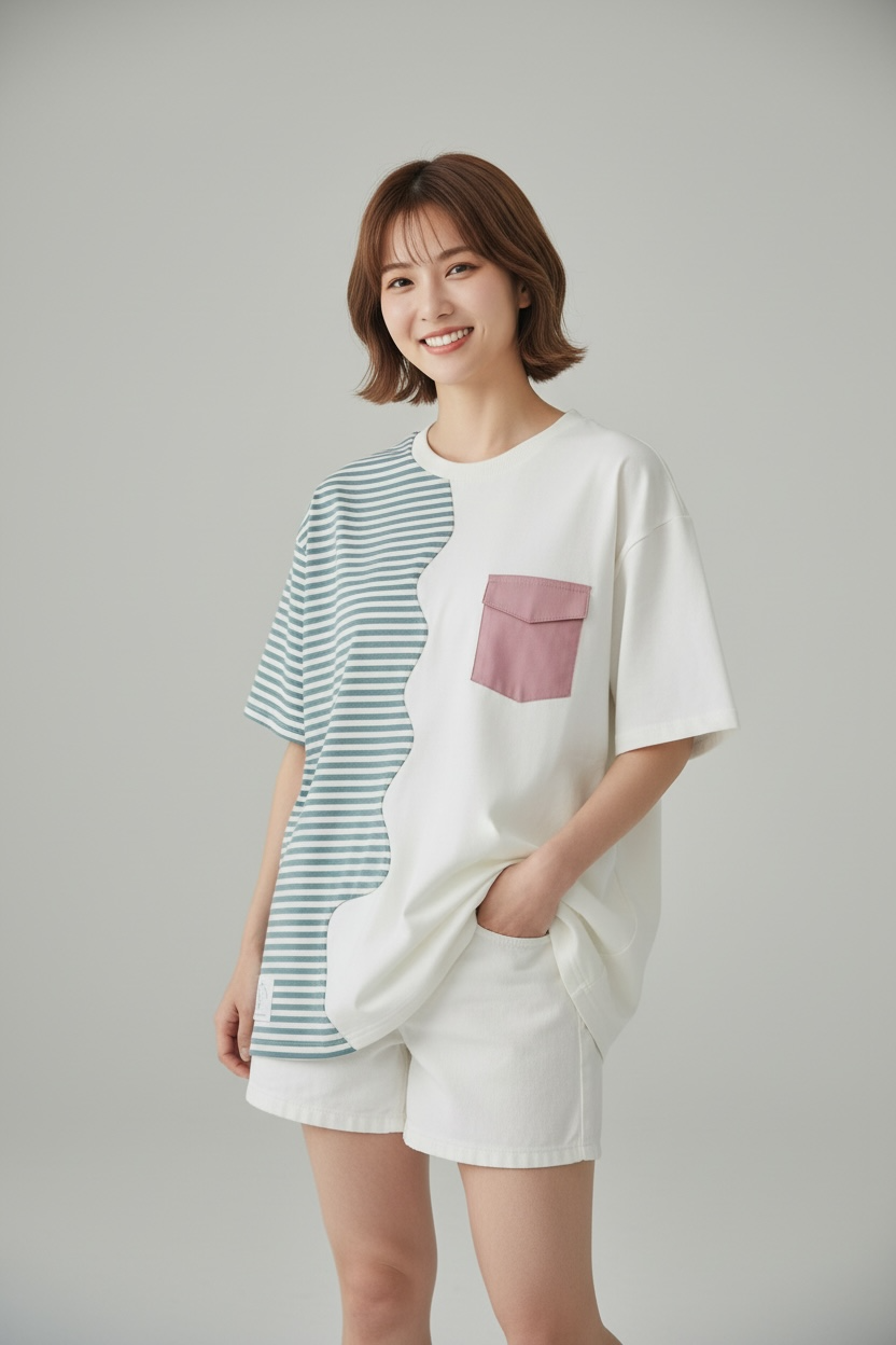 [Pre-order] Marseille Tee (2-Breton Stripe Moonstone) | Hooman (Adult/Kids)