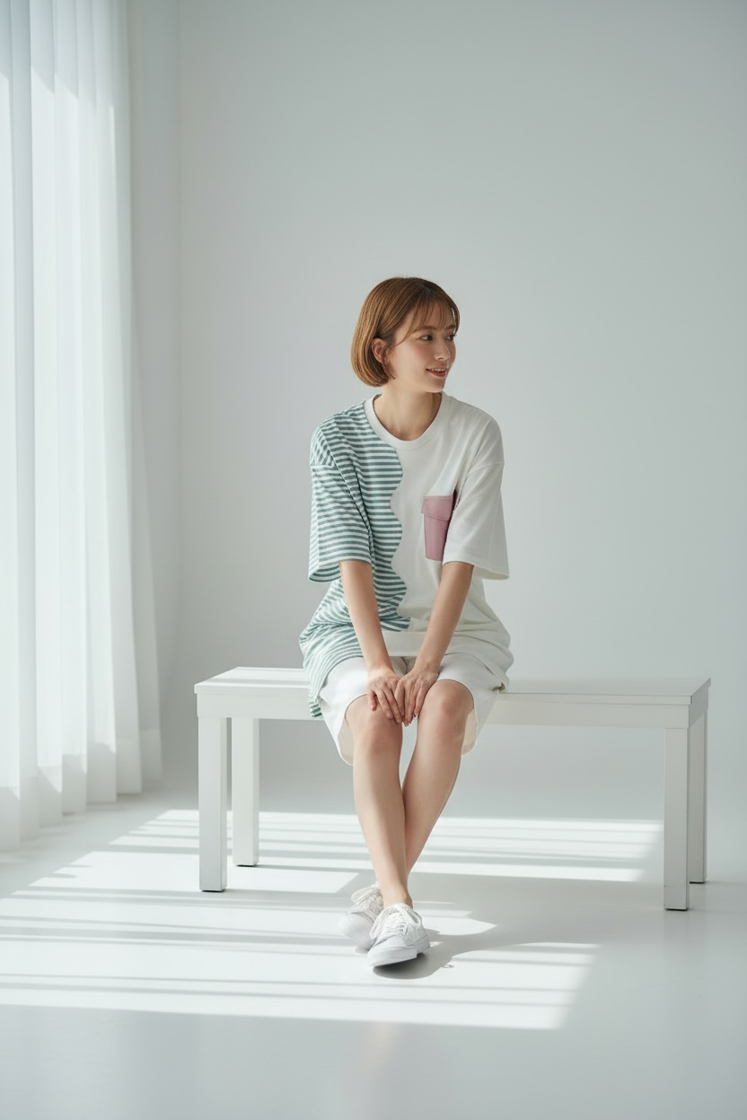 [Pre-order] Marseille Tee (2-Breton Stripe Moonstone) | Hooman (Adult/Kids)