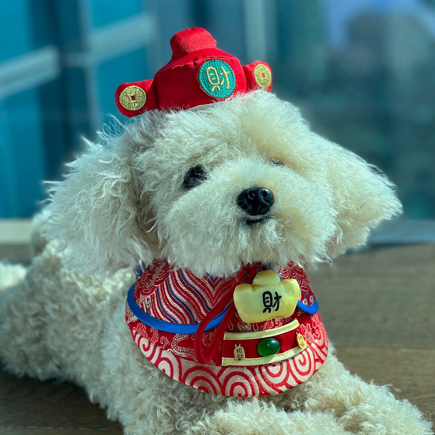 God of Wealth 財神 (Maroon Red) | LNY Hat + Neckwear Set