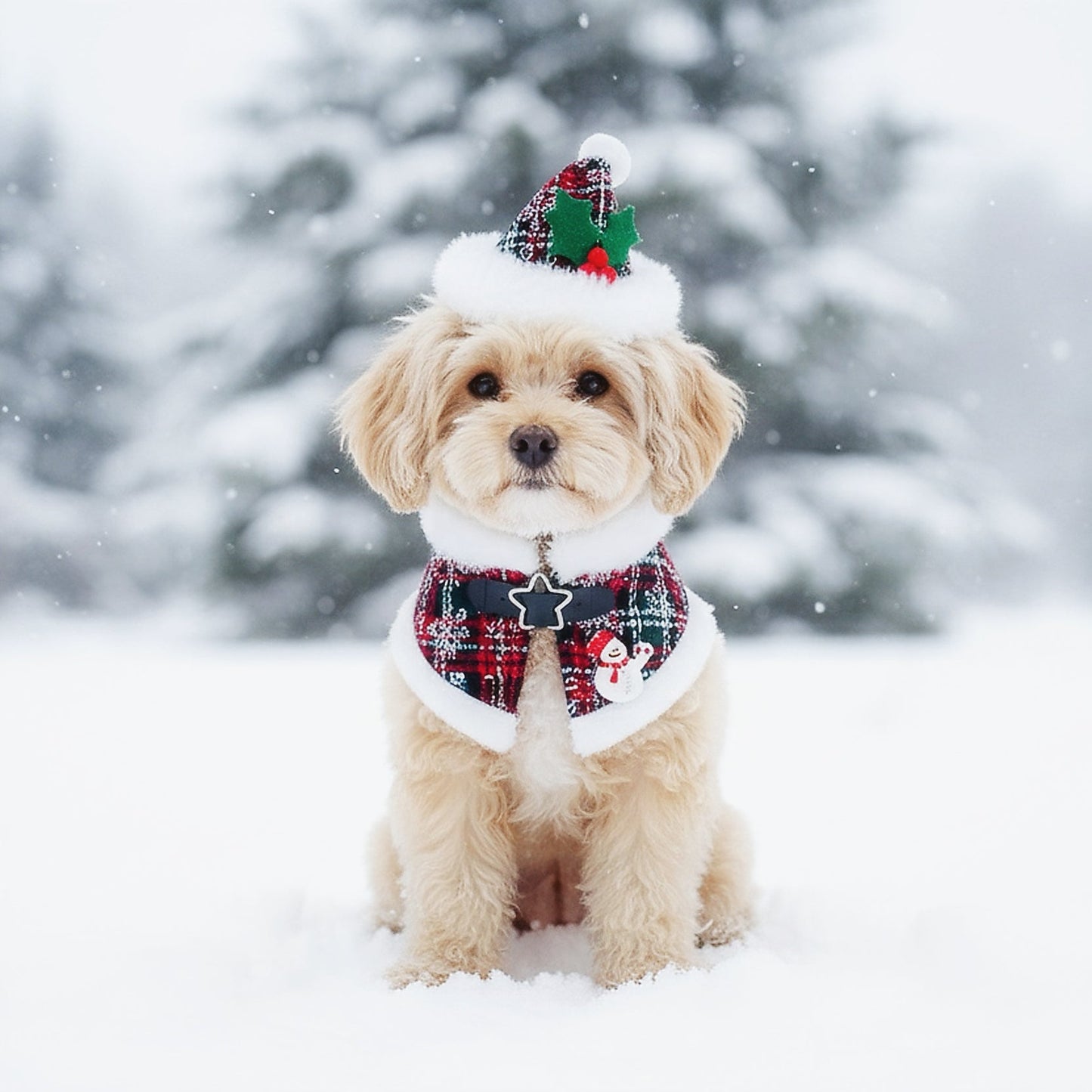 [Pre-order] Hat + Neckwear Set (Winter Snowflake Plaid)